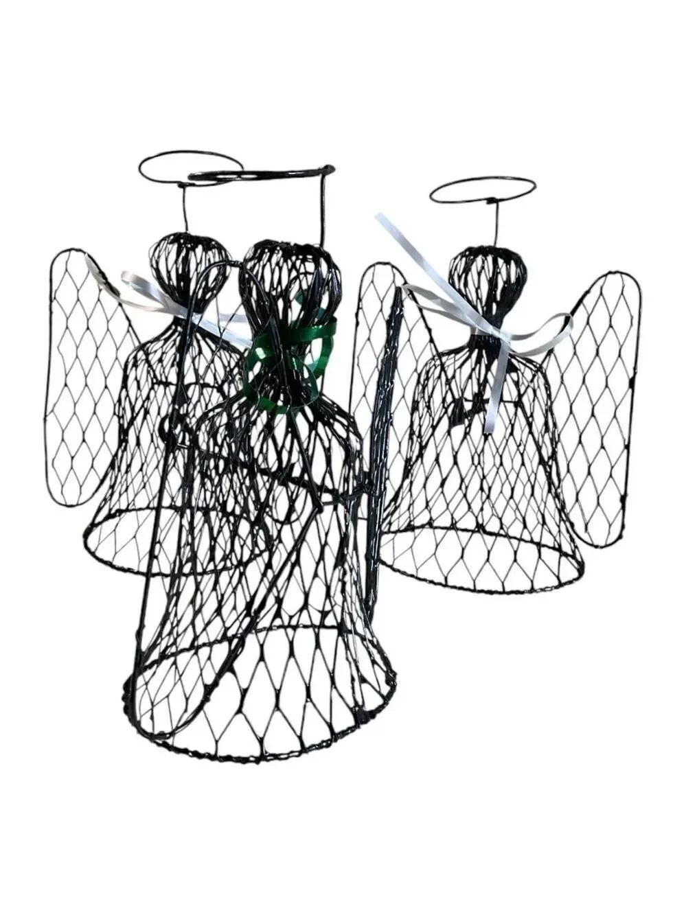 Wire Mesh Christmas Angels Set of 3 Black Metal Holiday Decor